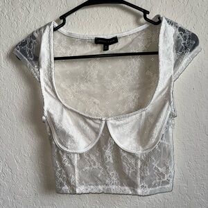 Kendall & Kylie Sheer White Lace Blouse